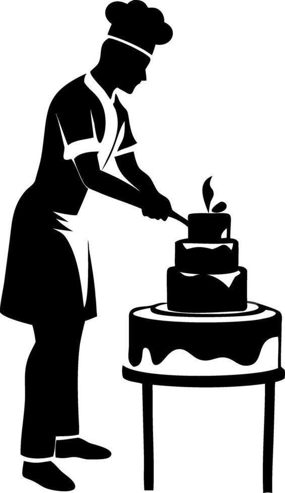 Chef Silhouette Decorating Cake Professional Culinary Art vector