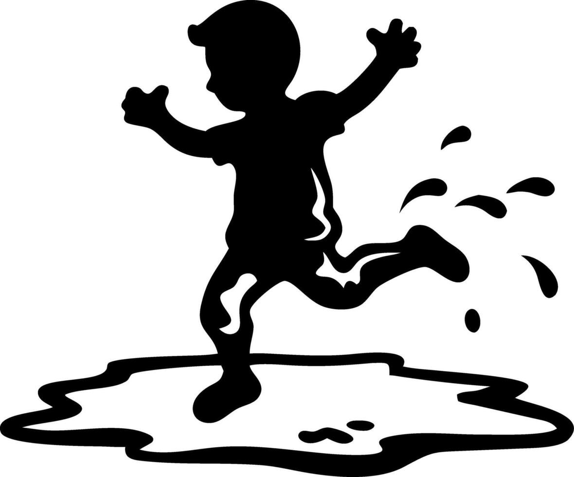 Child Jumping in Puddle Silhouette for Childrens Activity Clipart and Craft Projects vector