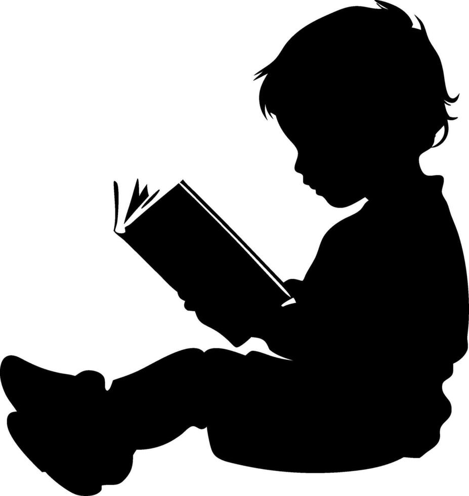 Child Reading Book Silhouette Illustration for Education and Learning Designs vector