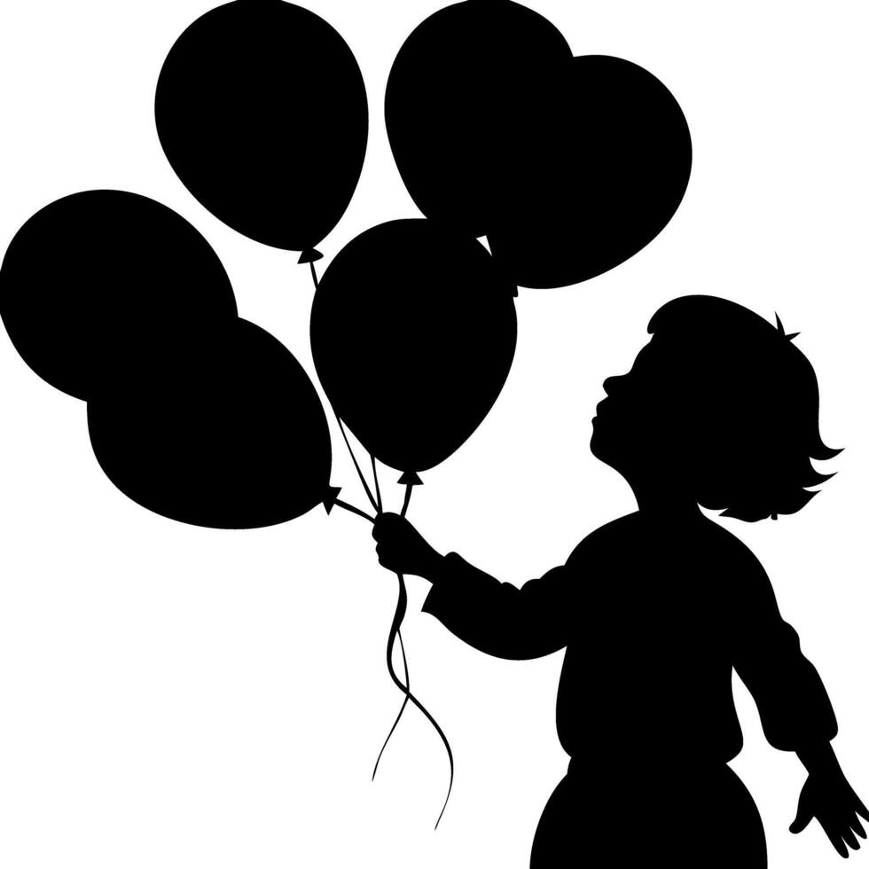 Child Silhouette Holding Balloons Art for Celebrations and Decorations vector