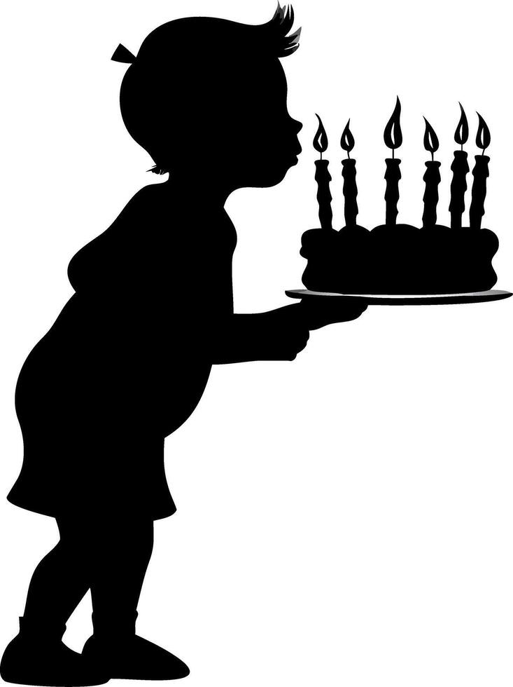 Child Silhouette Holding Birthday Cake with Candles Art for Cards and Crafts vector
