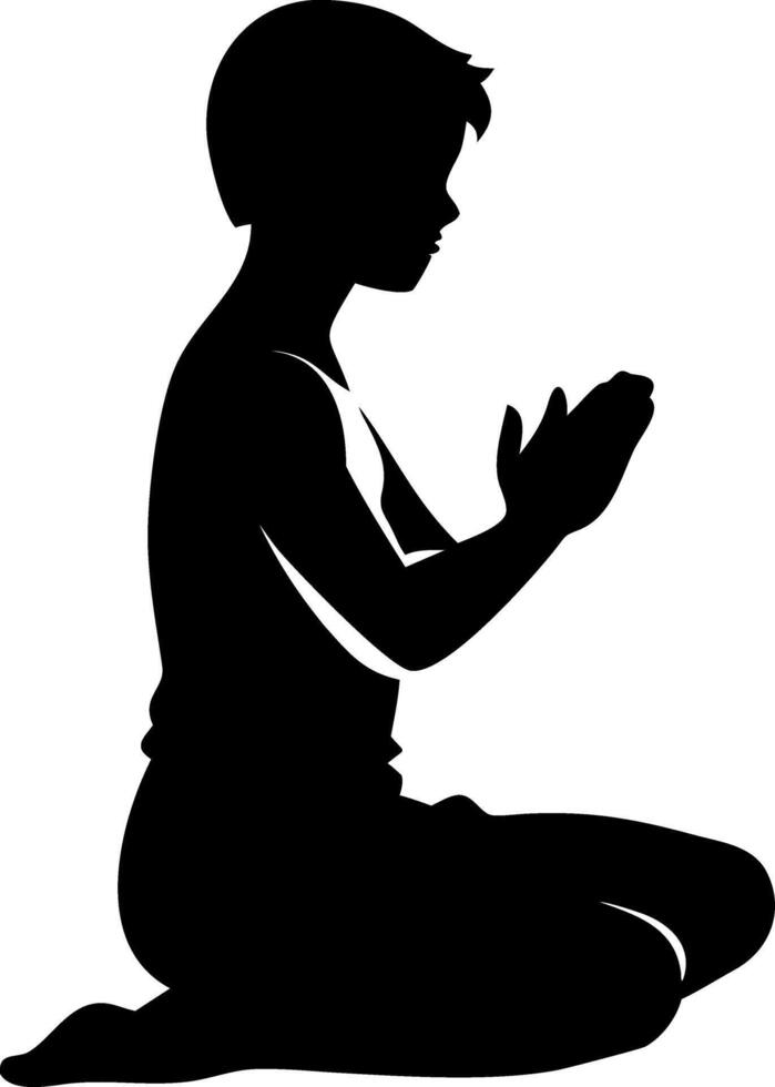 Child Silhouette Praying in Kneeling Position Spiritual Illustration vector