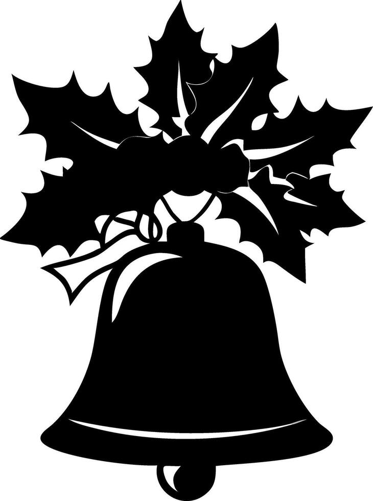 Christmas Bell Silhouette with Holly Leaves for Holiday Crafts and Design vector