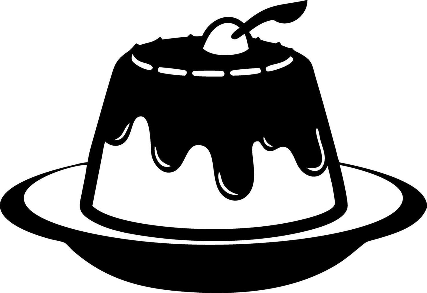 Chocolate Pudding Dessert Silhouette with Cherry Topping for Culinary Design vector