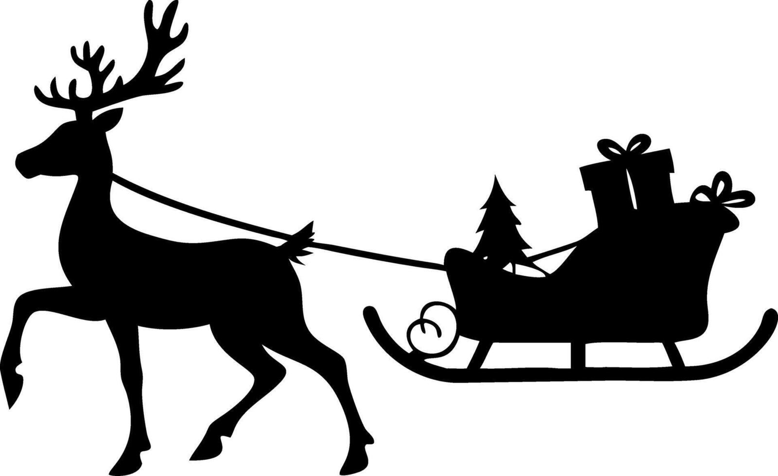 Christmas Reindeer Pulling Gift Laden Sleigh Silhouette Illustration vector