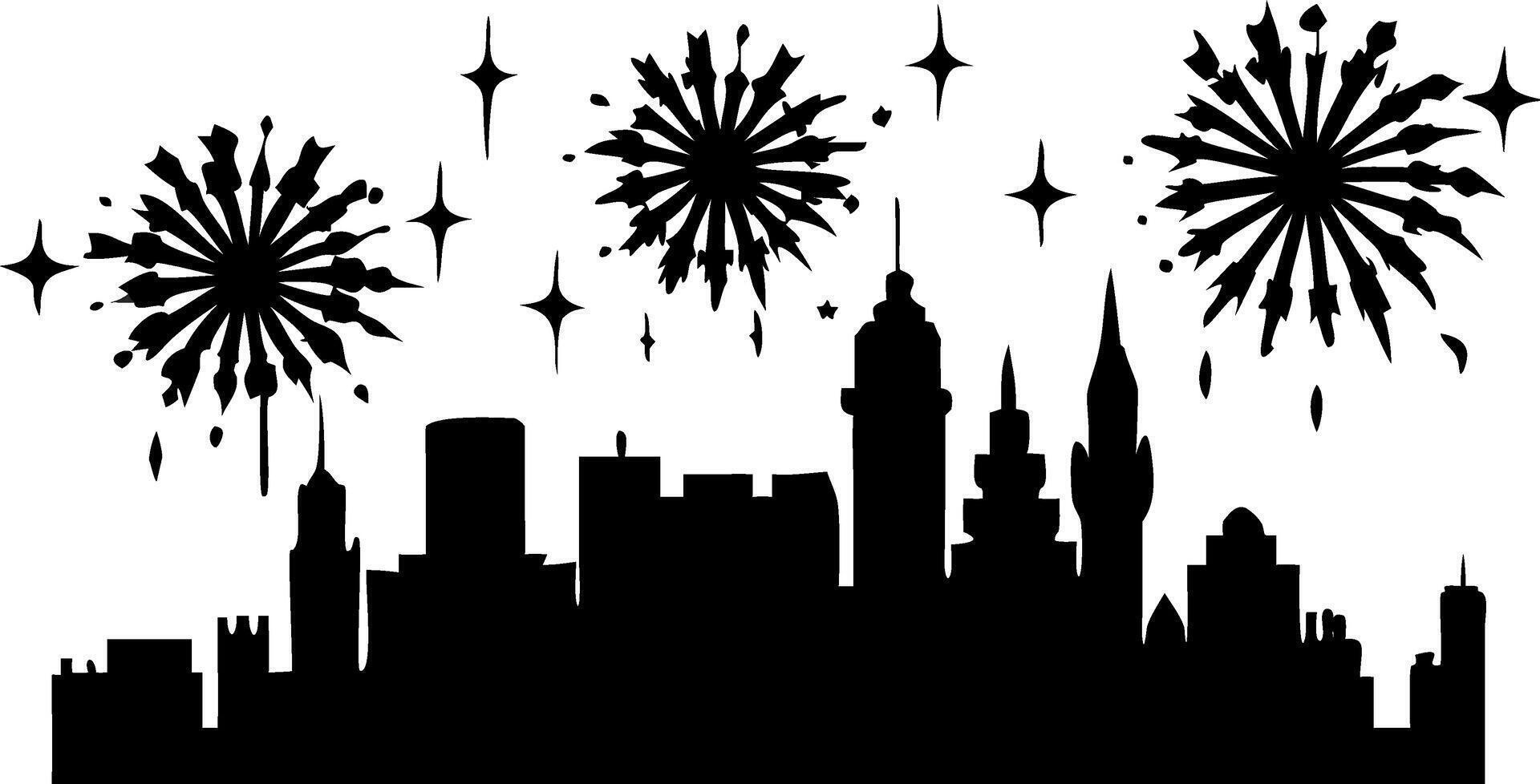 City Skyline Silhouette with Fireworks for Celebrations and Events Design vector