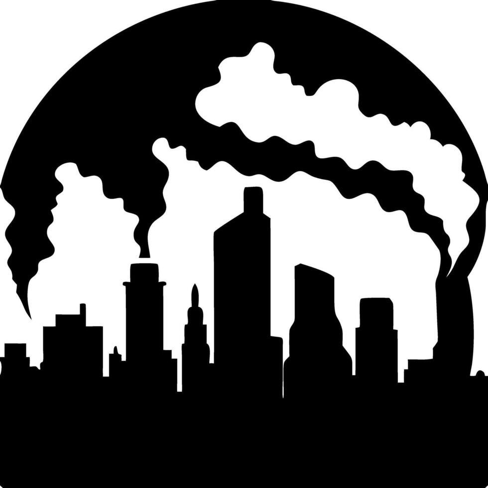 City Skyline Silhouette with Pollution Smoke for Environmental Design Uses vector