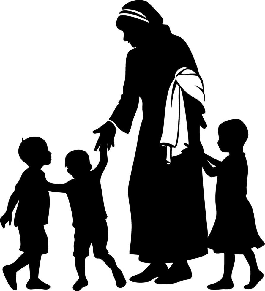 Compassionate Figure Silhouette with Children for Inspirational Art and Design vector