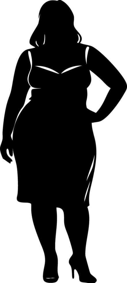 Confident Curvy Woman Silhouette Plus Size Fashion Illustration Art vector