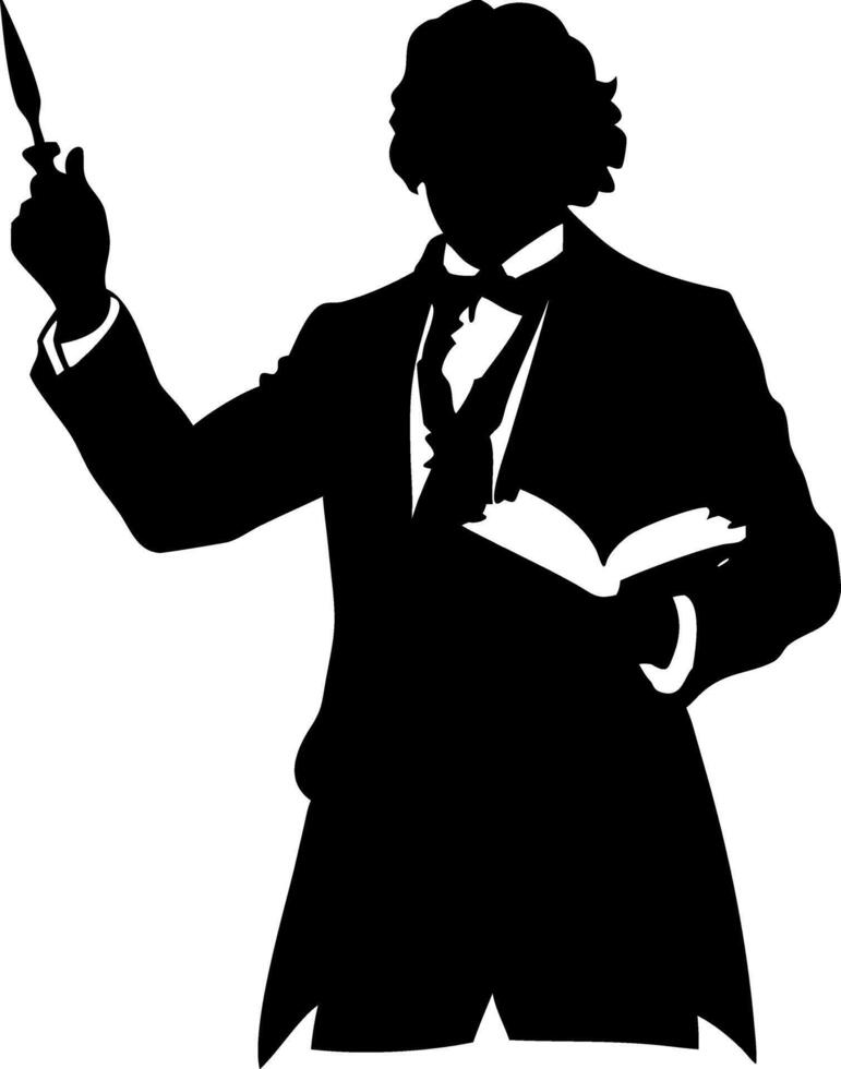 Conductor Silhouette Holding Baton and Open Book for Music Art Projects vector