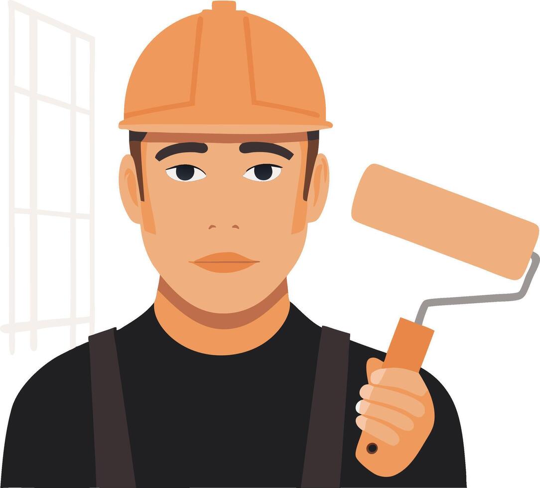 Construction Worker Holding Paint Roller Illustration for Home Renovation and DIY Projects vector