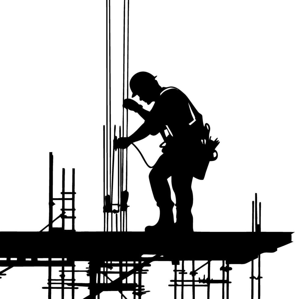 Construction Worker Silhouette Working on Building Site Illustration vector