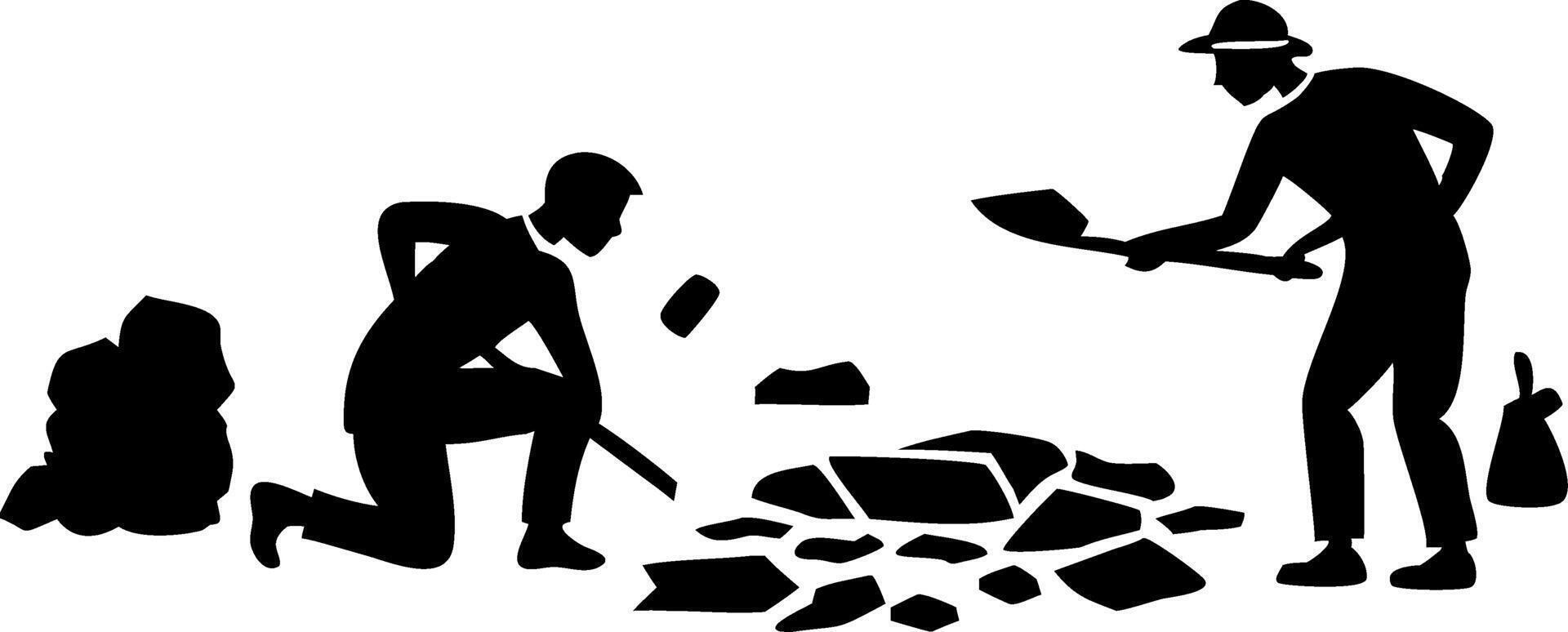 Construction Workers Silhouette Digging Building Site Illustration vector