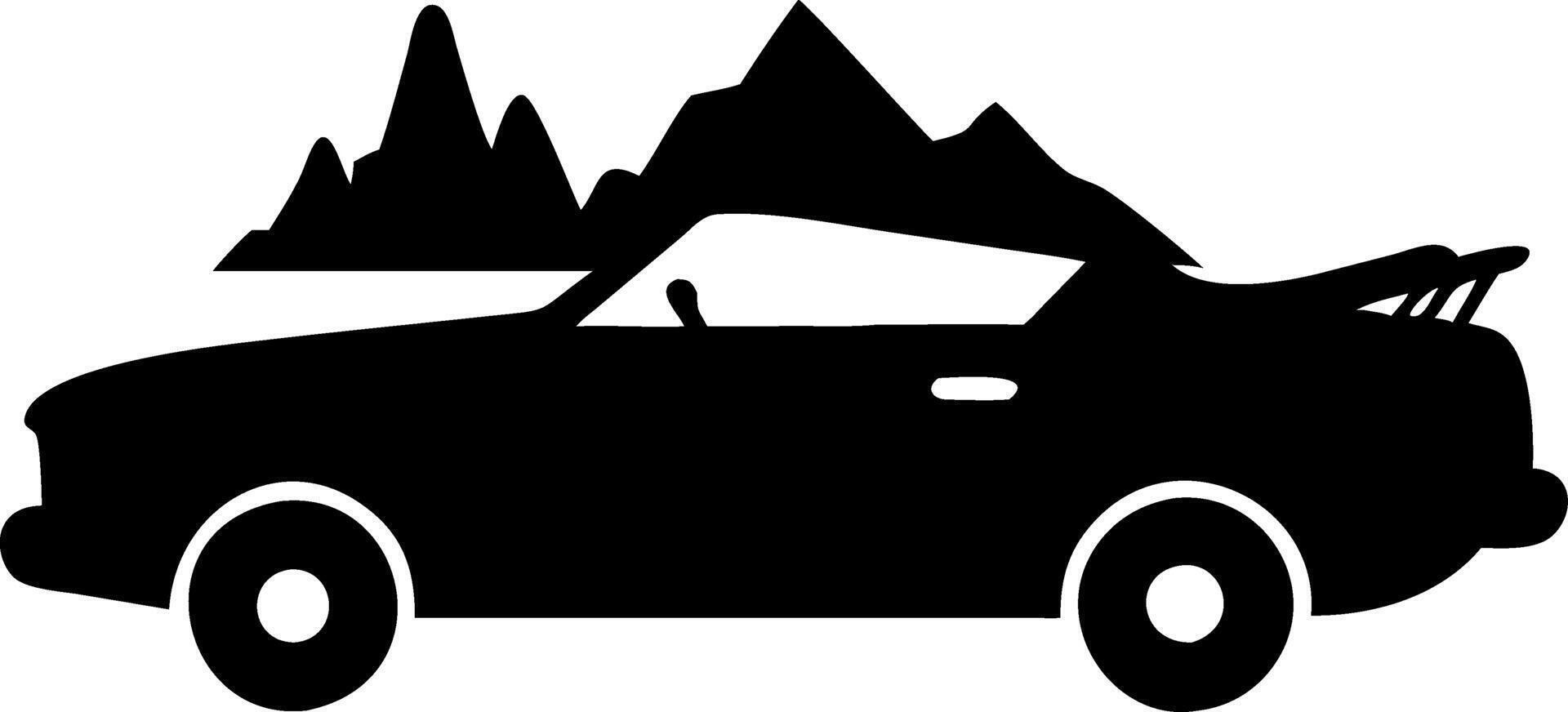 Convertible Car with Mountain Silhouette Adventure for Travel Graphics vector