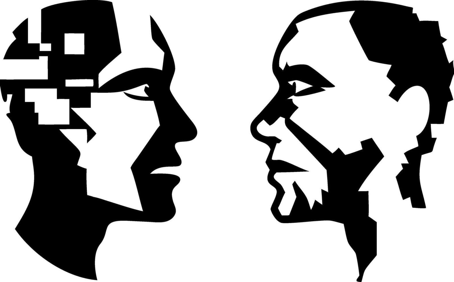 Contemporary Abstract Faces Contrast Duality Digital for Design and Art Projects vector
