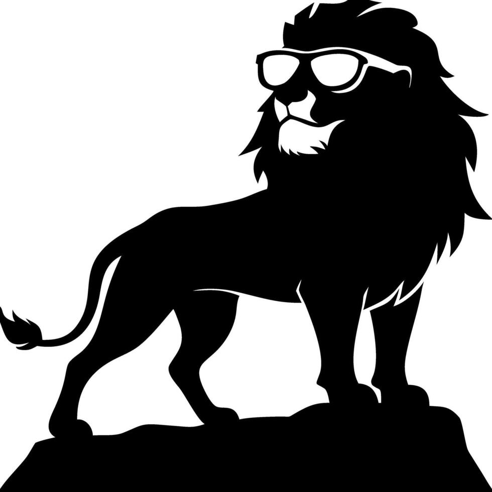 Cool Sunglasses Lion Silhouette Standing on Rock Art vector