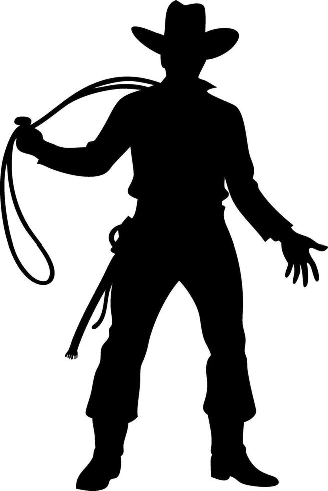 Cowboy Silhouette Holding Whip Western Theme Illustration for Design Projects vector