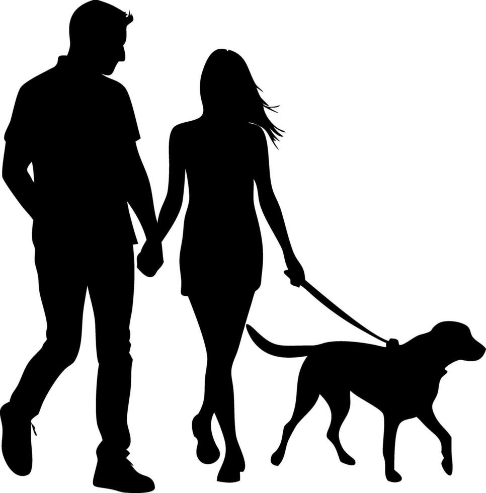 Couple Walking Dog Silhouette Art for Posters and Graphic Design vector