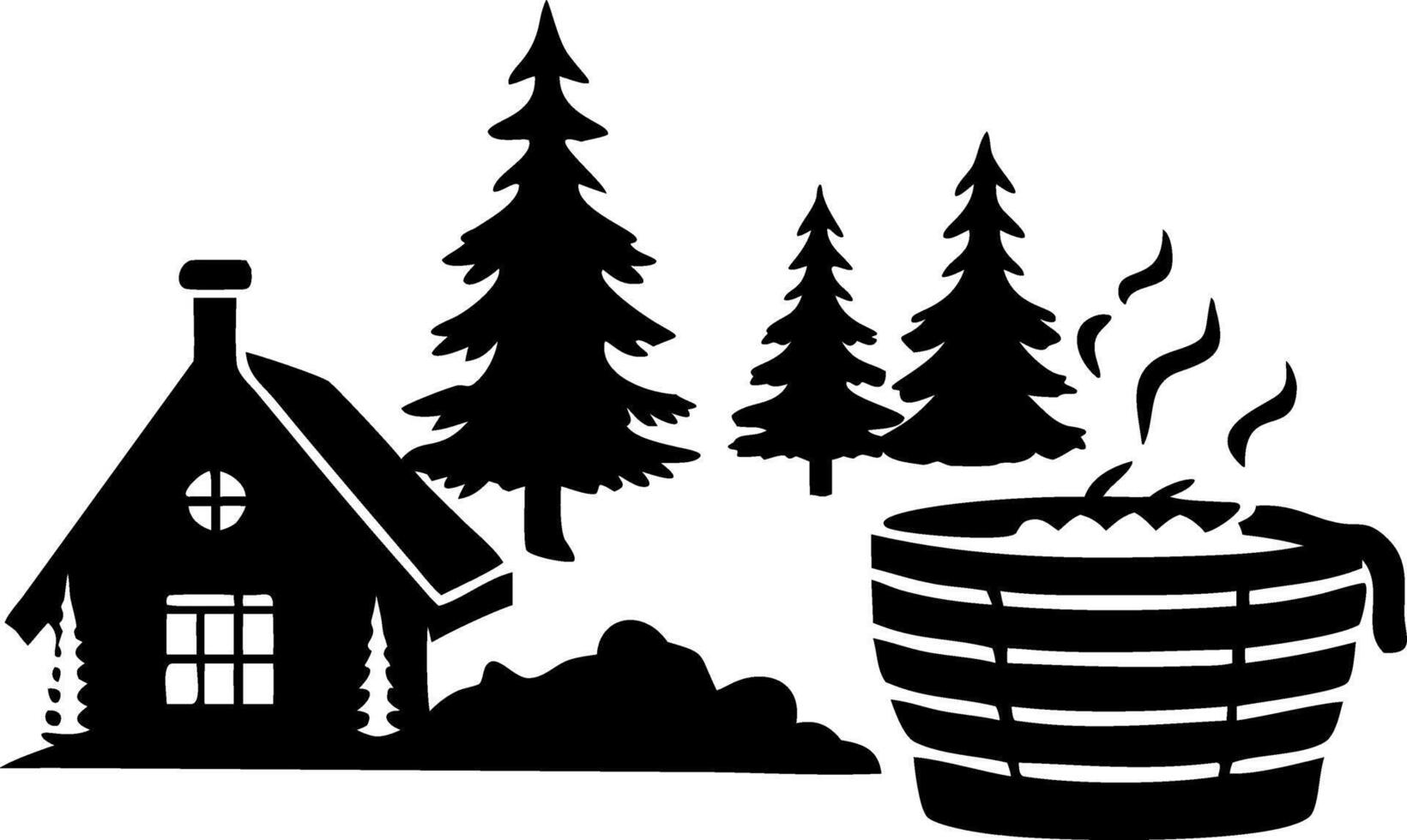 Cozy Cabin and Sauna in Pine Forest Scenic Illustration vector
