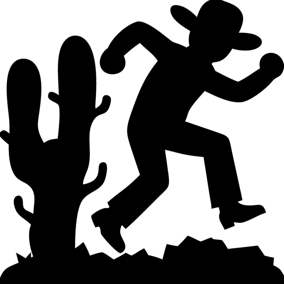 Cowboy Silhouette Running in Desert with Cactus Illustration for Western Themes vector