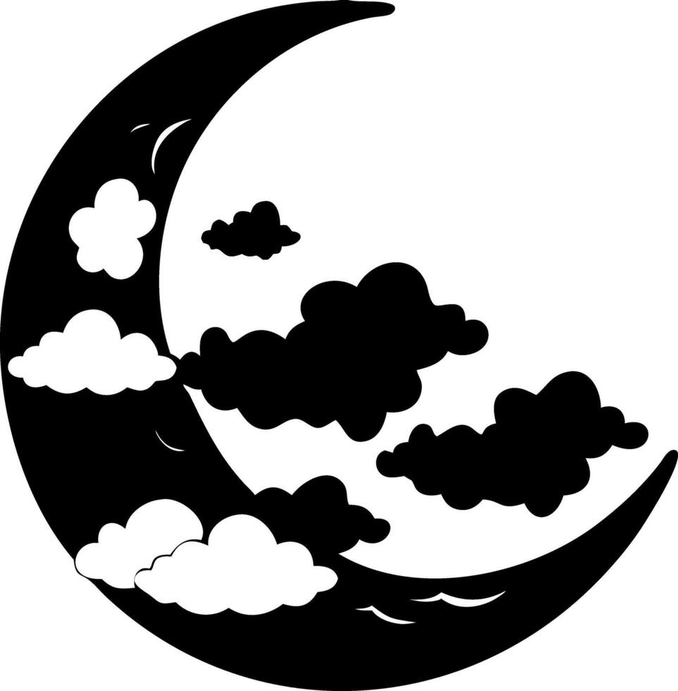 Crescent Moon with Clouds Silhouette for Art and Design Projects vector