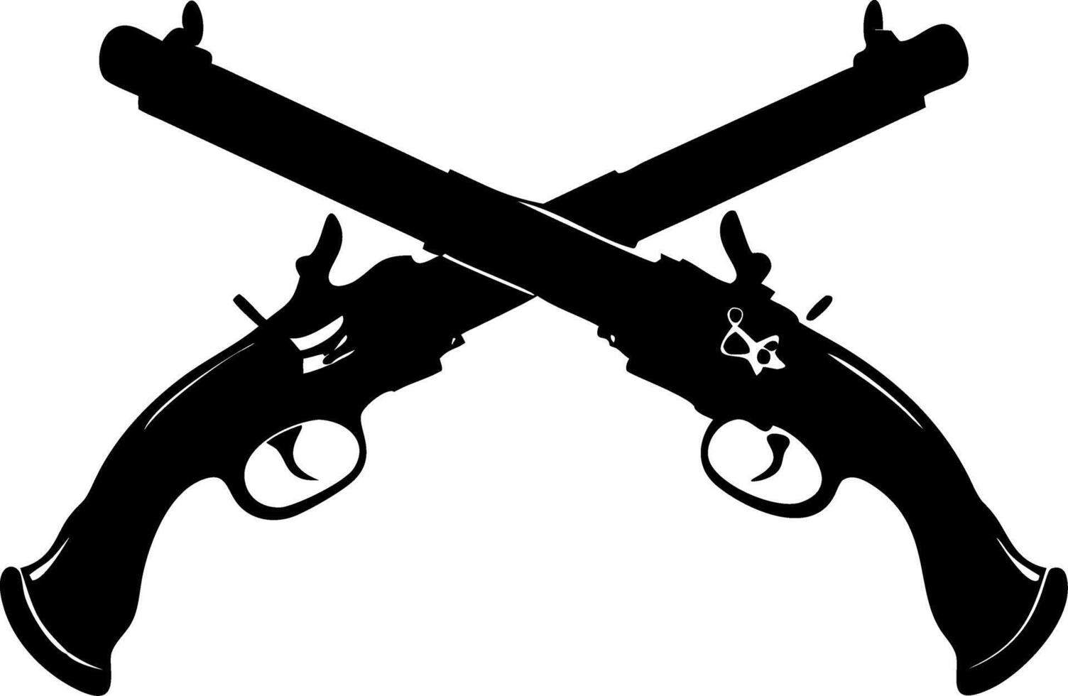 Crossed Vintage Flintlock Pistols Silhouette Design for Historical Themes vector