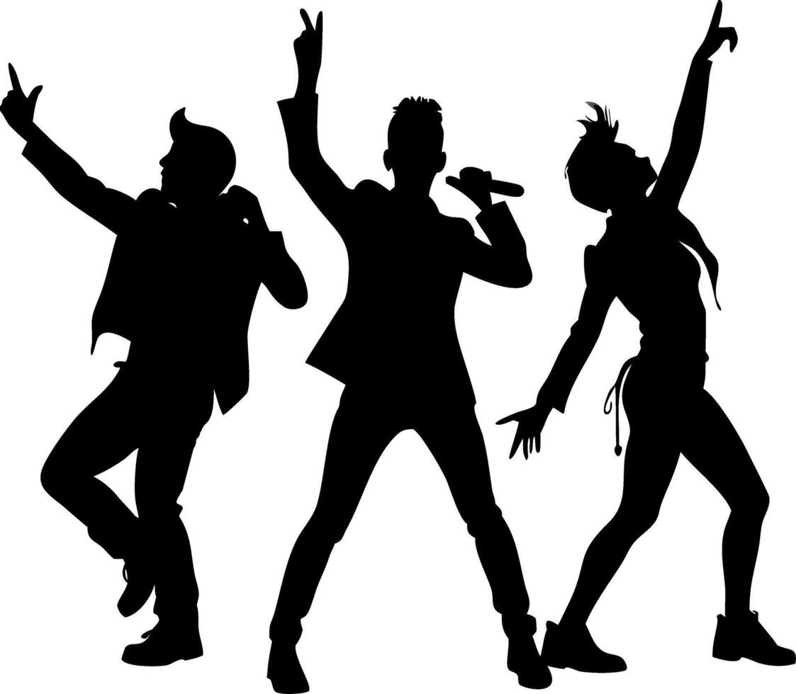 Dancing Performer Silhouettes Singing Trio for Concert Poster and Event Design vector