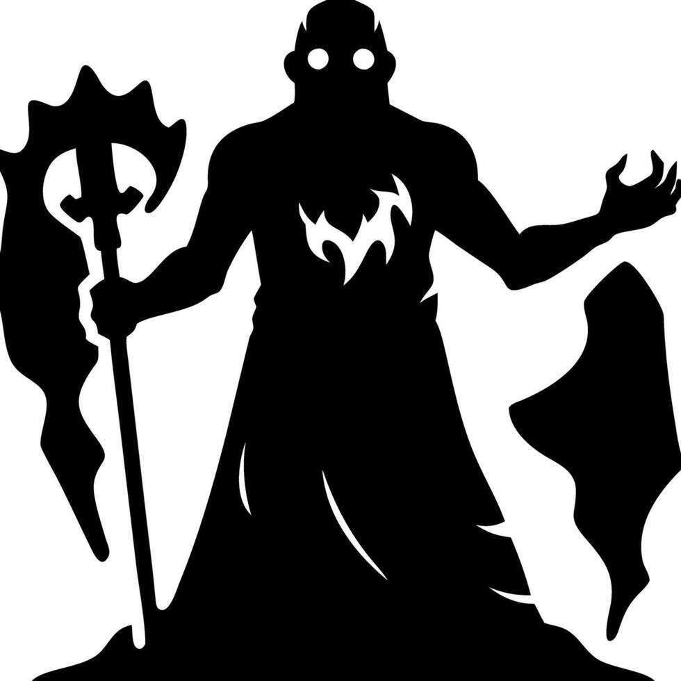 Dark Silhouette Warrior with Axe Mysterious Fantasy Character Illustration vector