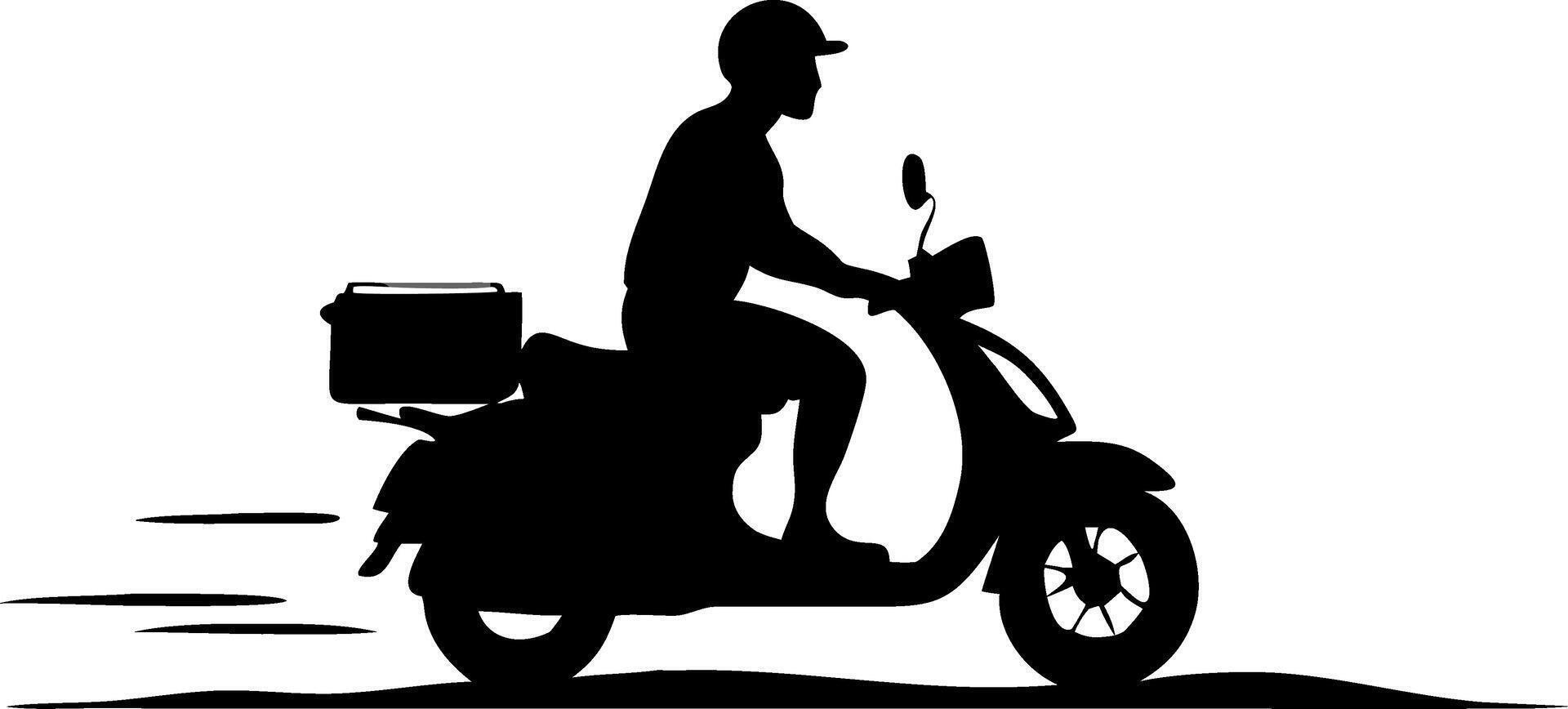 Delivery Scooter Rider Silhouette for Fast Urban Transport Themes vector