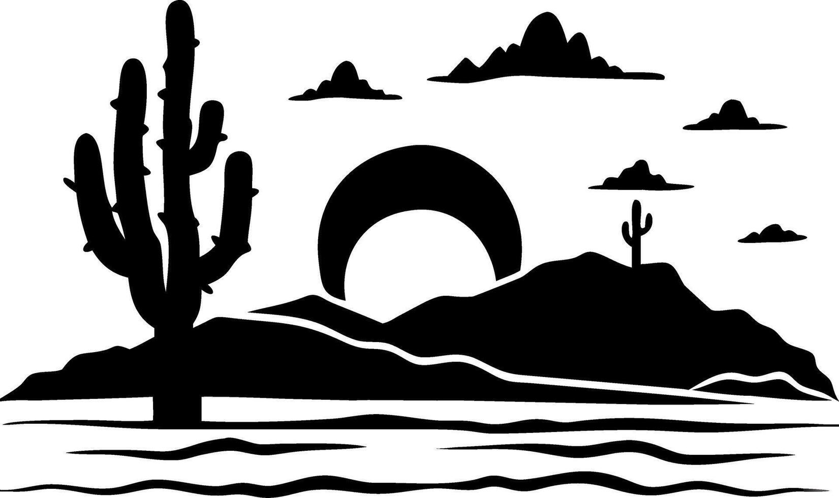 Desert Landscape with Cactus Silhouette and Sunset for Wall Art and Design Projects vector