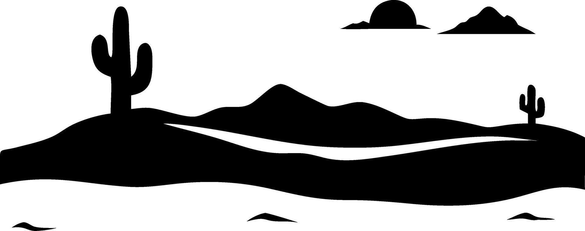 Desert Landscape Silhouette with Cactus and Mountains for Graphic Design vector