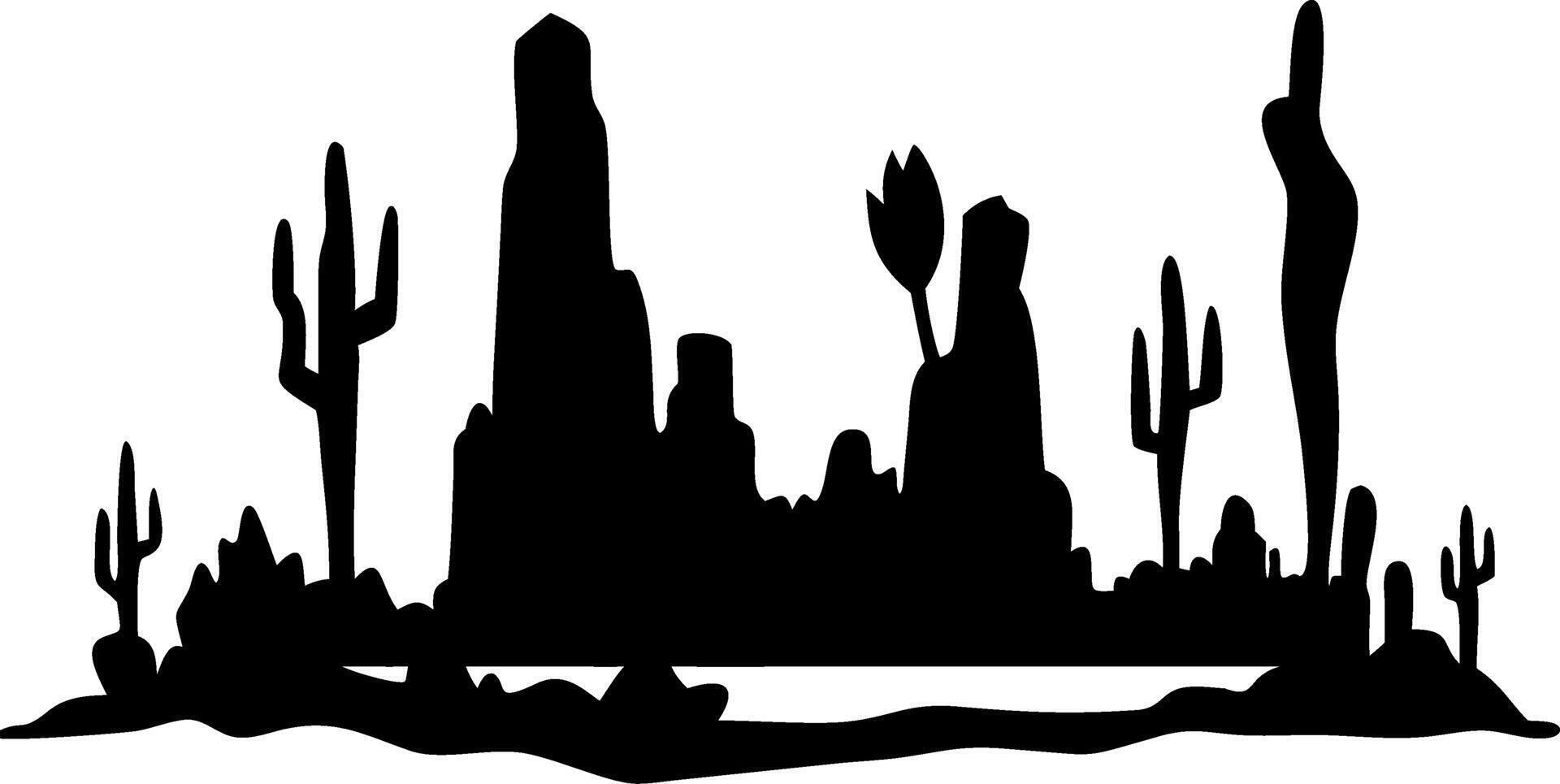 Desert Landscape Silhouette with Cactus and Rock Formations for Decor and Design vector