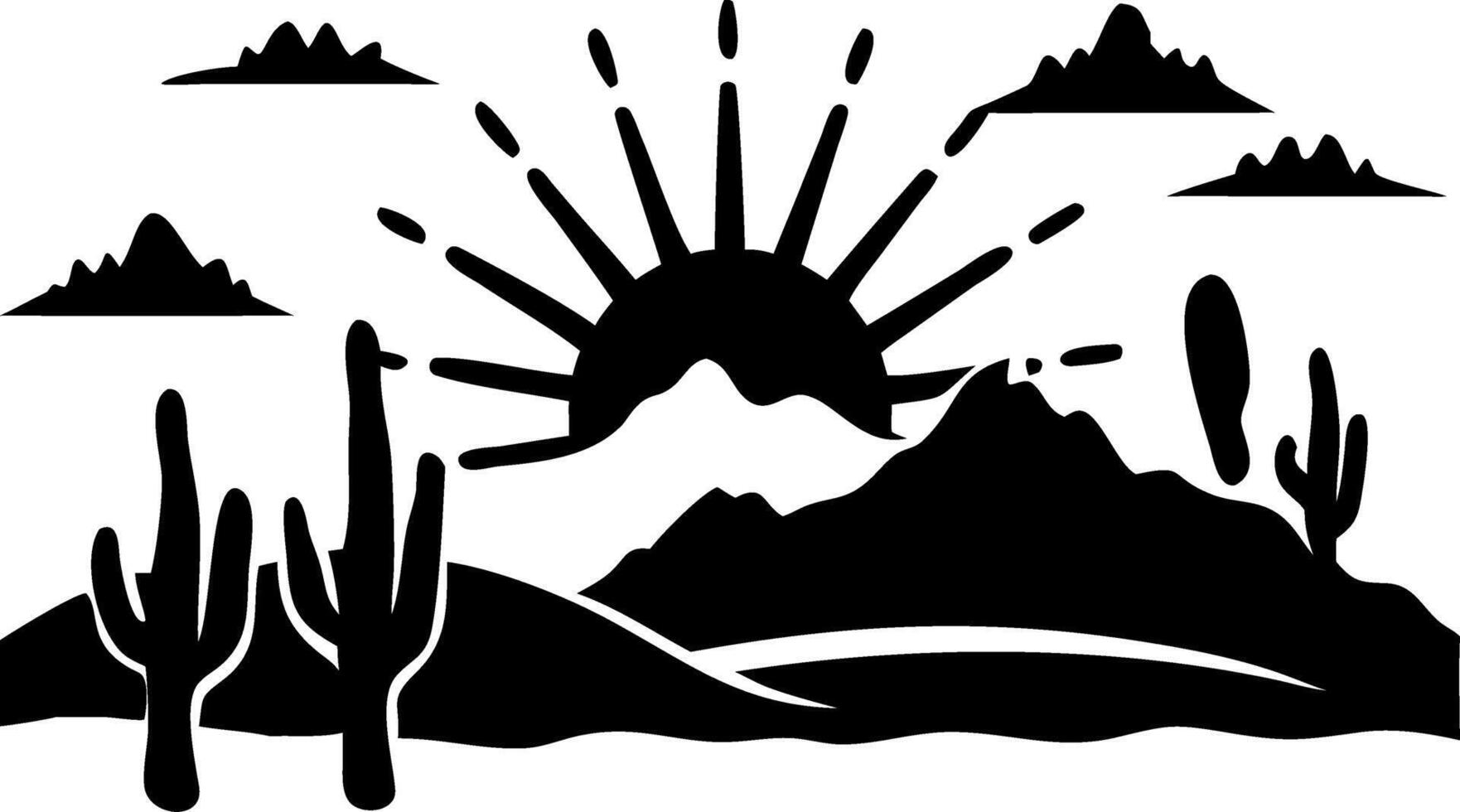 Desert Landscape Silhouette with Sun Mountains and Cacti for Art and Decoration vector