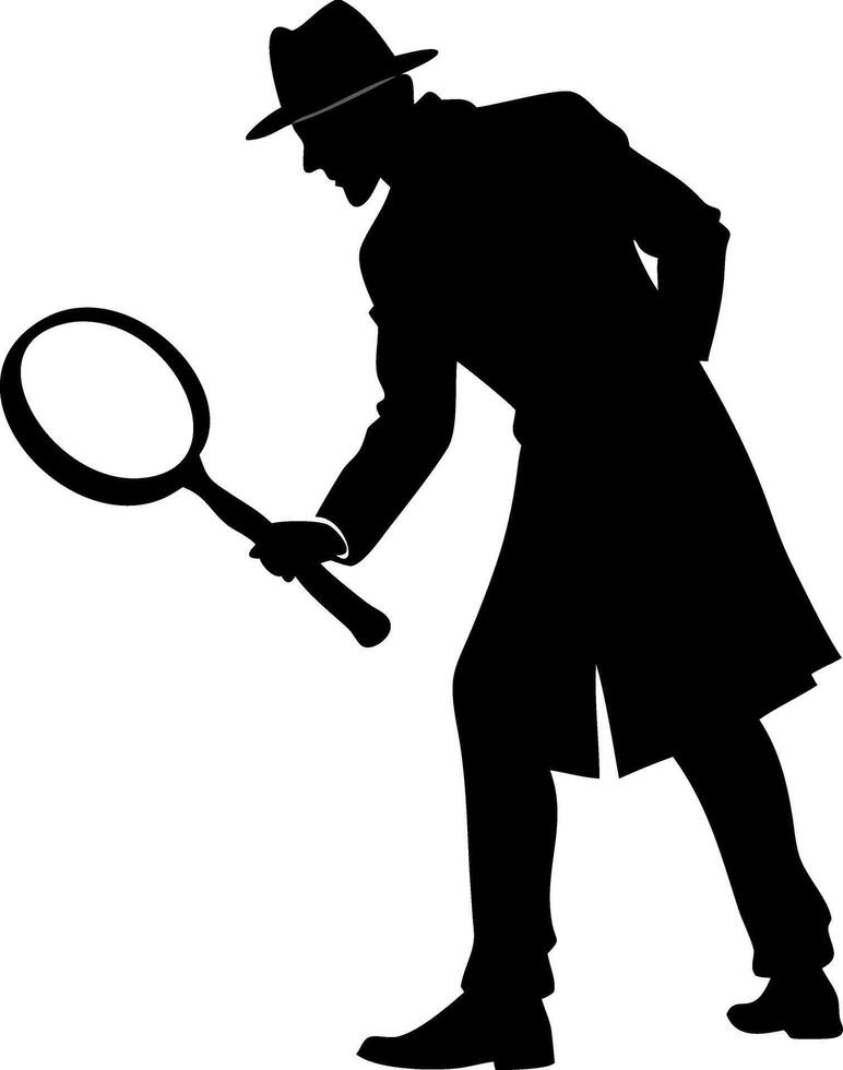Detective Silhouette with Magnifying Glass Mysterious Investigation vector
