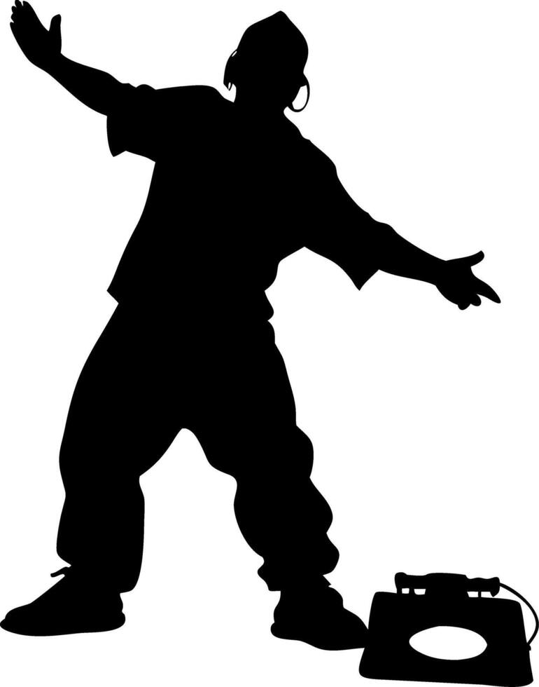 DJ Silhouette Hip Hop Dance Pose with Turntable vector