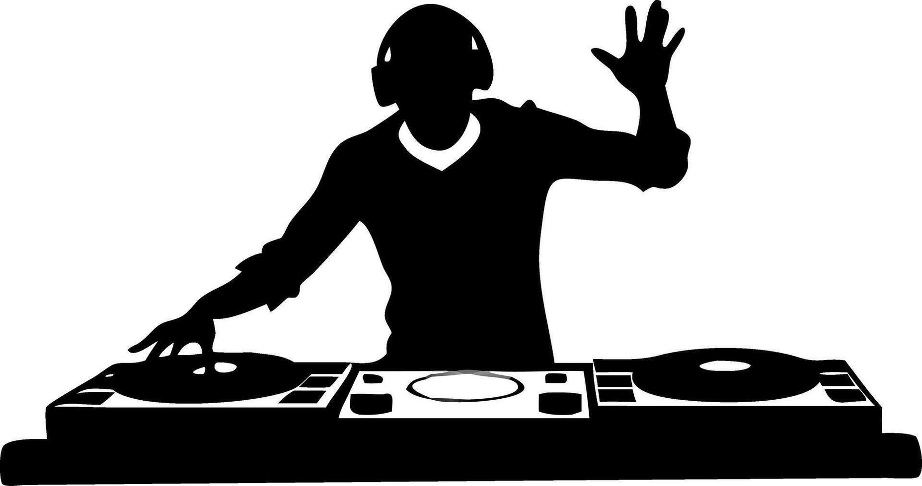 DJ Silhouette Performing at Turntable and Mixer Illustration Suitable for Music Events vector