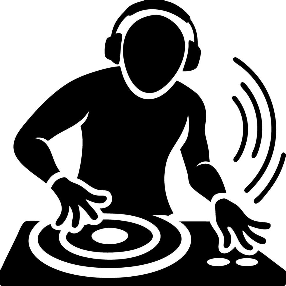 DJ Mixing Music Silhouette with Headphones Art for Posters and Music Events vector