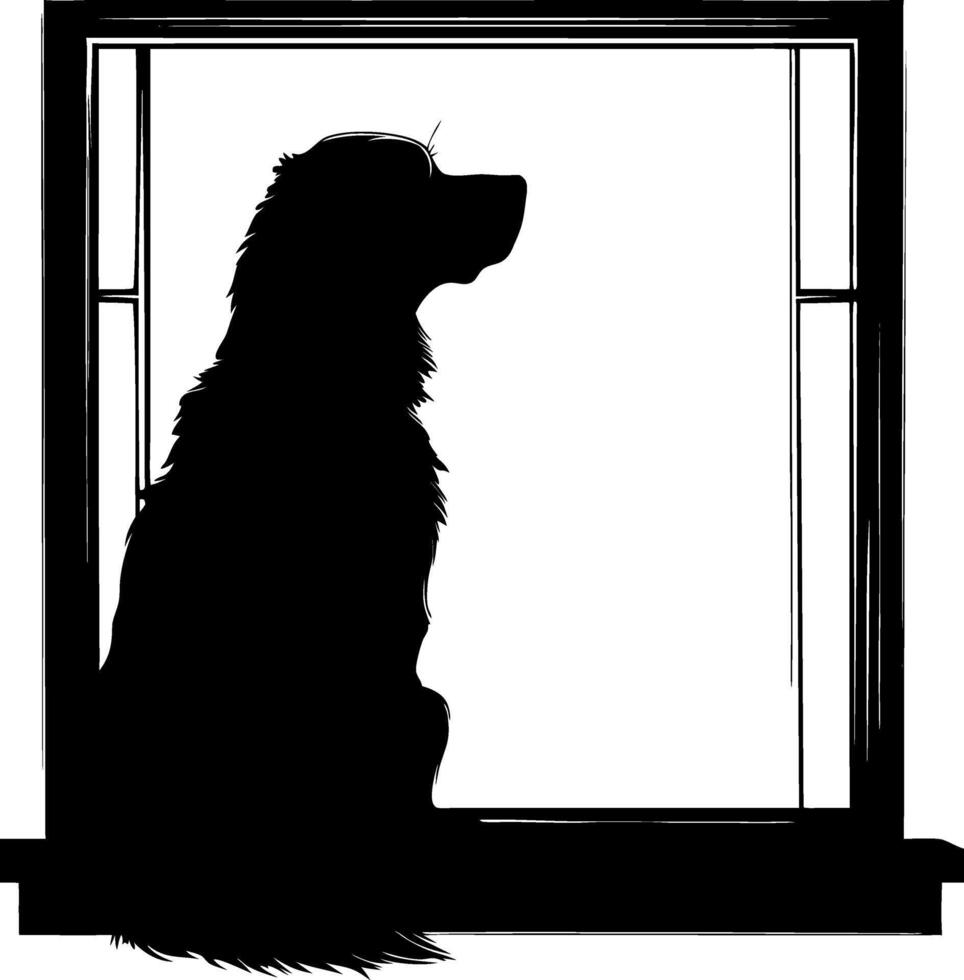 Dog Silhouette Sitting by Window for Wall Art and Design Projects vector