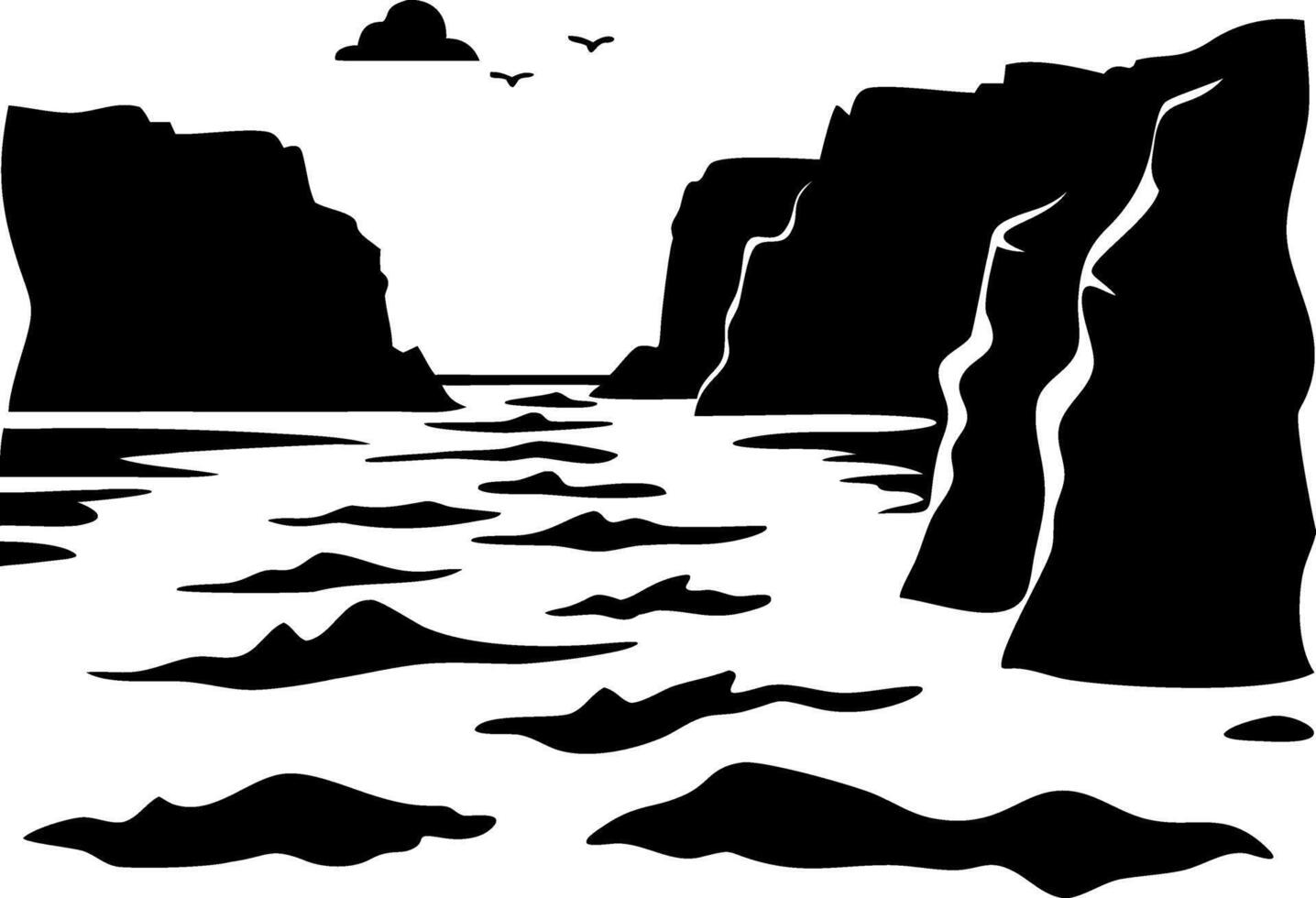 Dramatic Cliffside Ocean View Silhouette for Art and Design vector
