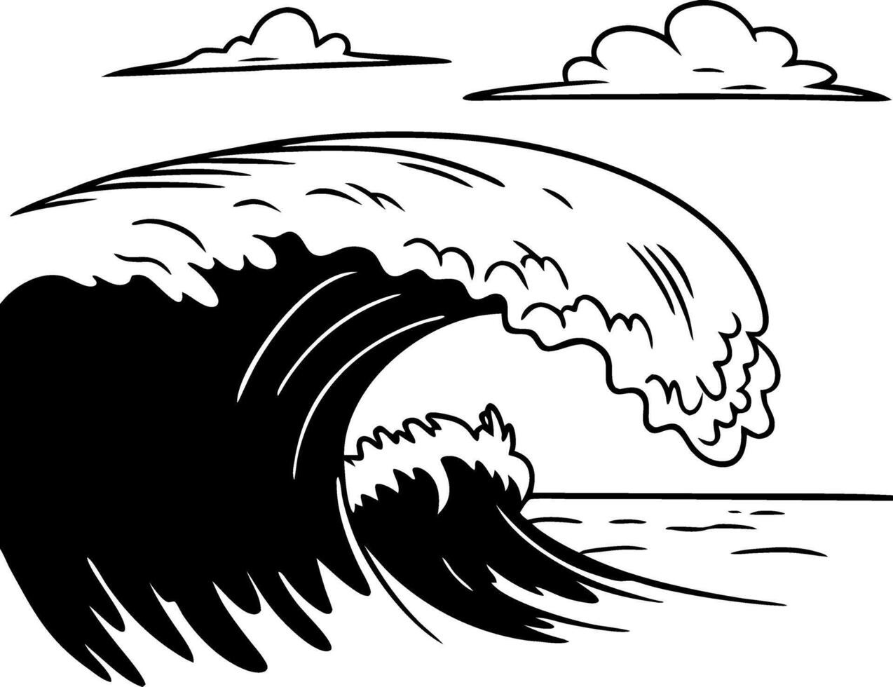 Dramatic Ocean Wave with Clouds Illustration for Art and Design vector