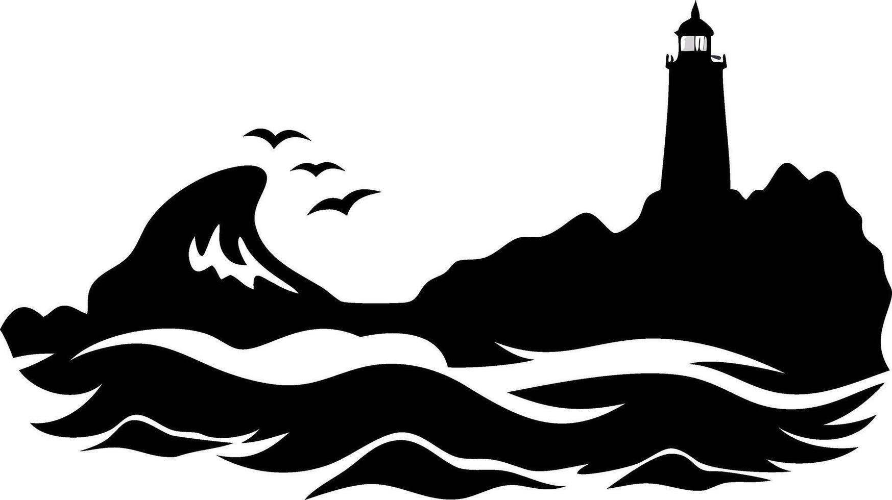 Dramatic Lighthouse Ocean Waves Art for Nautical Decor and Tattoos vector