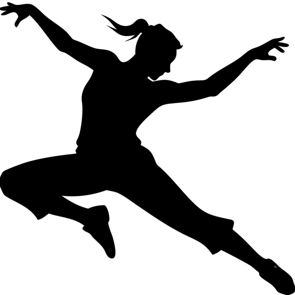 Dynamic Female Dancer Silhouette in Graceful Leap Illustration vector