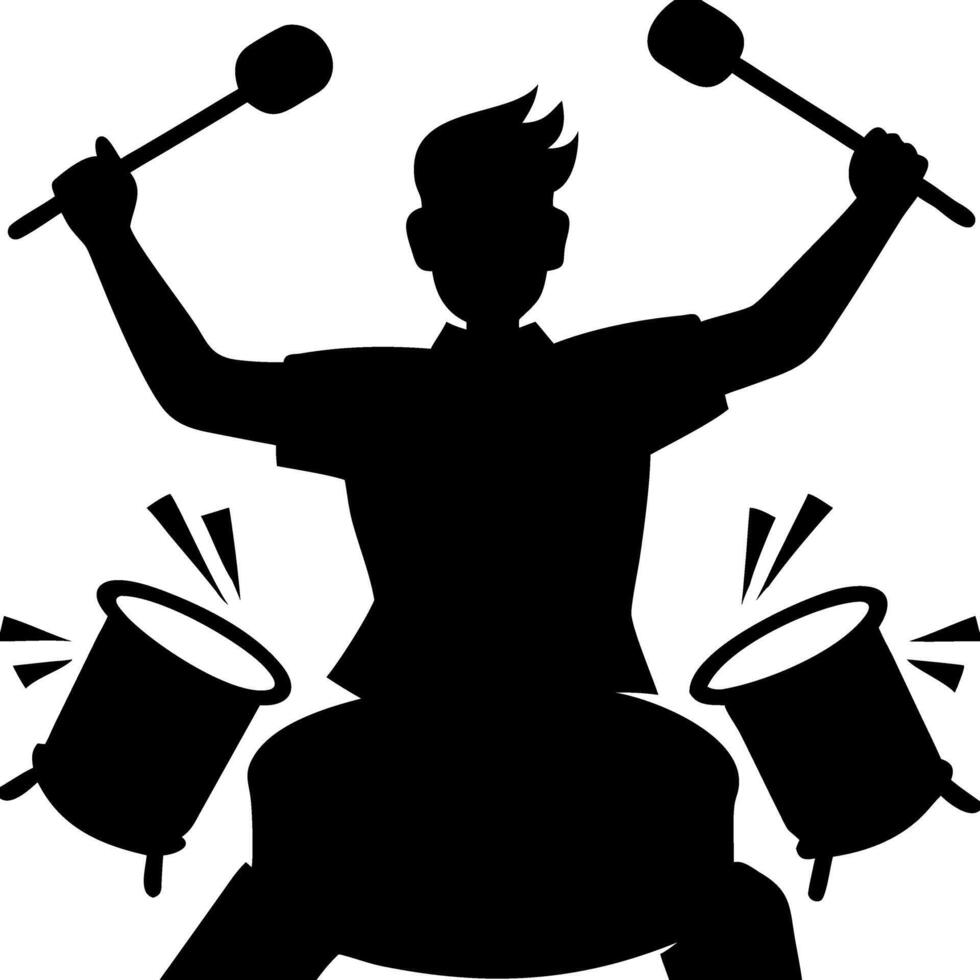 Dynamic Drummer Silhouette with Drumsticks Percussion for Music and Art Projects vector