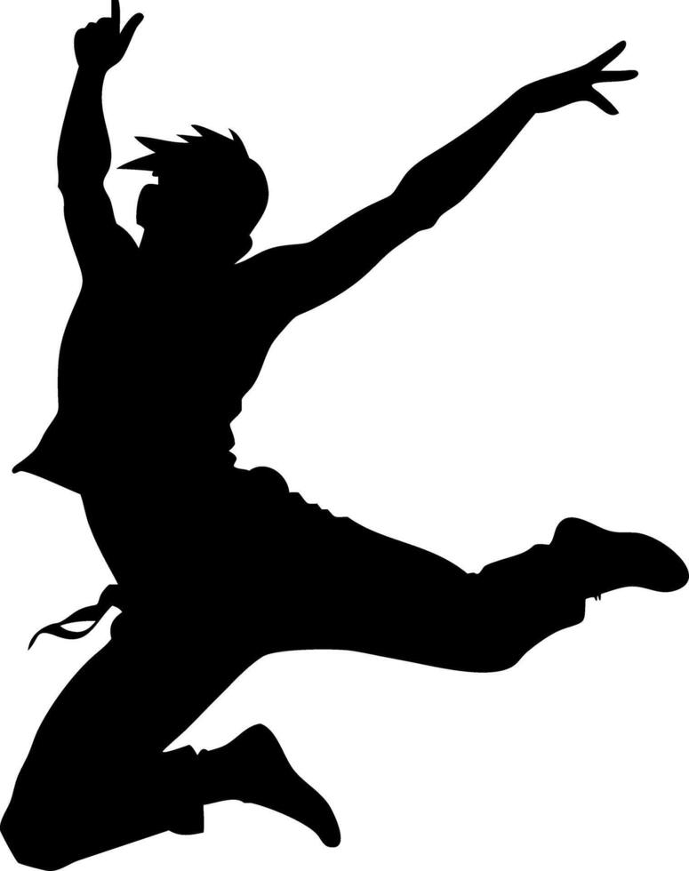 Dynamic Silhouette of a Dancing Man in Mid-Air Perfect for Design and Tattoo Inspirations vector