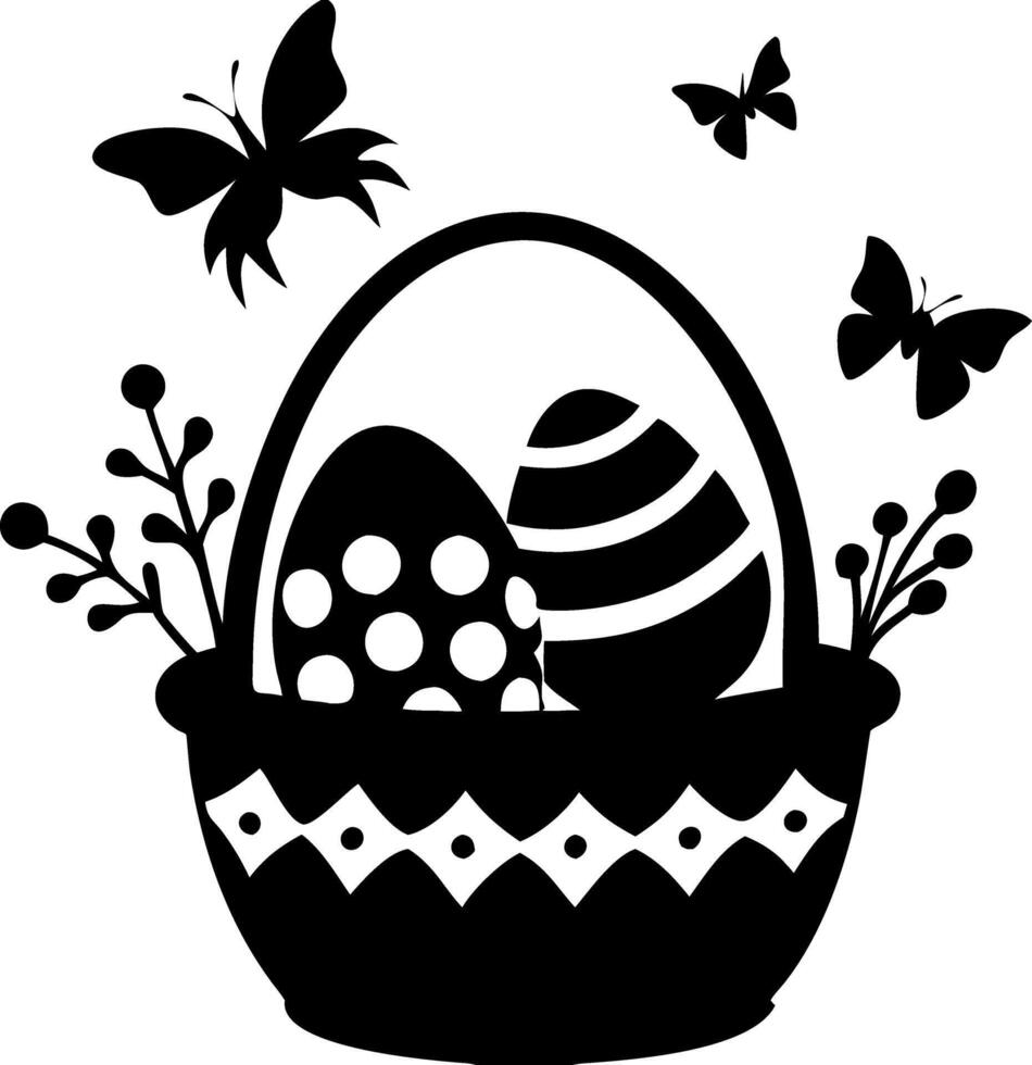 Easter Basket with Decorated Eggs and Butterflies Illustration vector