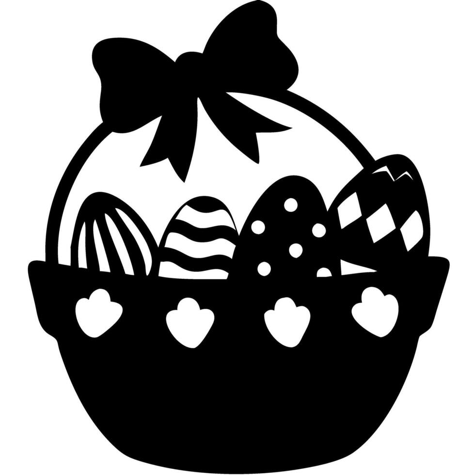 Easter Basket Silhouette with Decorative Eggs and Bow for Holiday Crafts vector