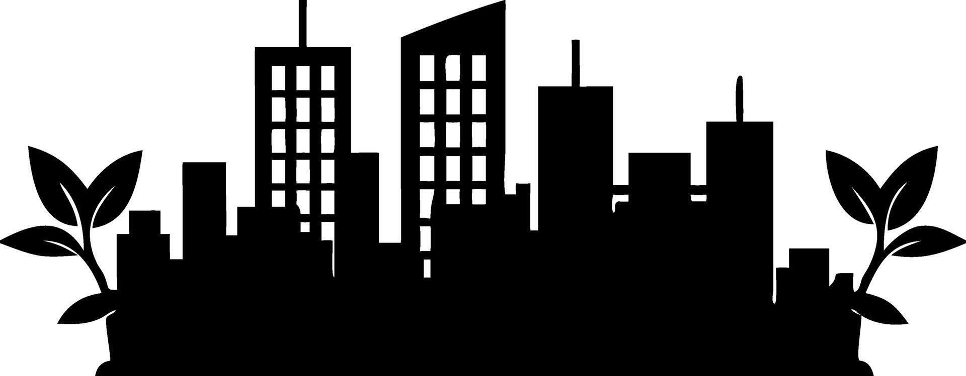 Eco-Friendly Urban Cityscape with Leaf Elements for Graphic Design vector