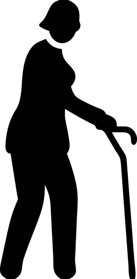 Elderly Woman Silhouette with Walking Cane for Health and Wellness Design vector