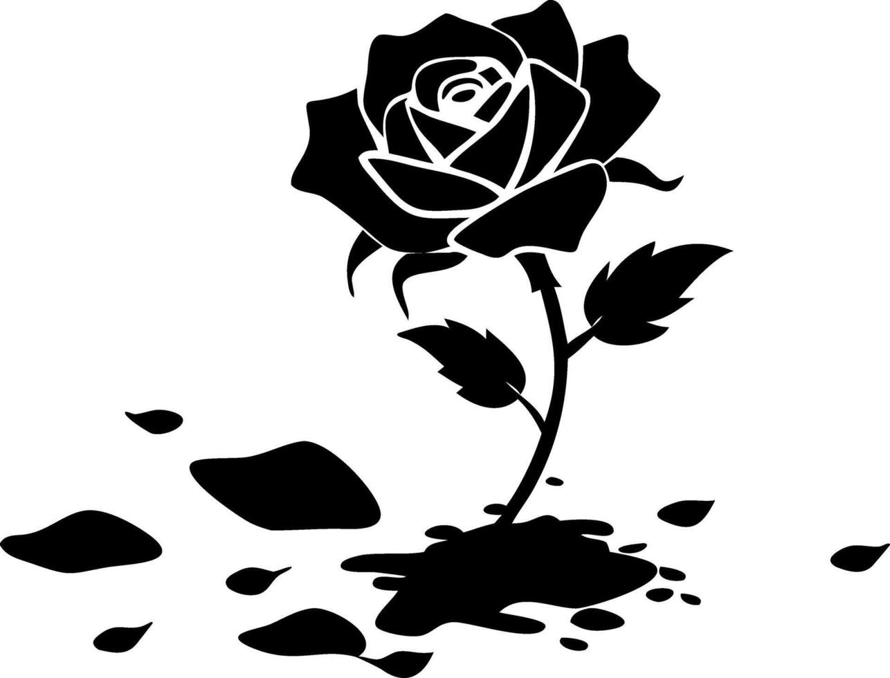 Elegant Black Rose Silhouette with Petals Suitable for Tattoo or Logo Design vector