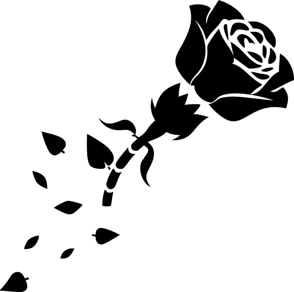 Elegant Black Rose Silhouette with Falling Petals Design for Tattoo or Decoration vector